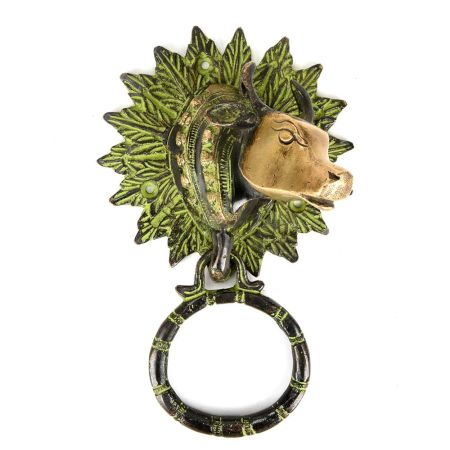 Bronze Green Bull Head Door Knocker With Patina