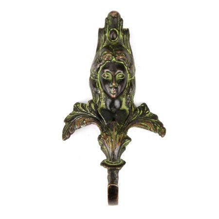 Bronze Patina Metal Female Face Sculpture Wall Hooks