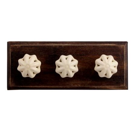Cream Daffodil Flower Ceramic Wooden Hooks