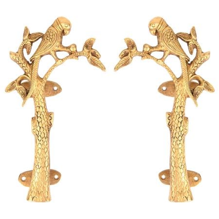 Golden Bronze Parrot On Tree Door Handle