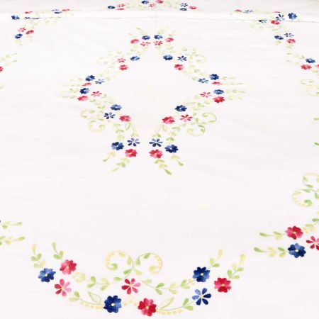White Hand Embroidered Red Blue Floral Quilt Cover+2Pillow Cover