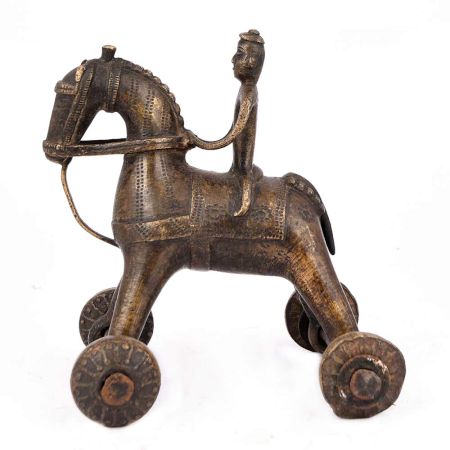 Brass Horse on Wheel Temple Toy