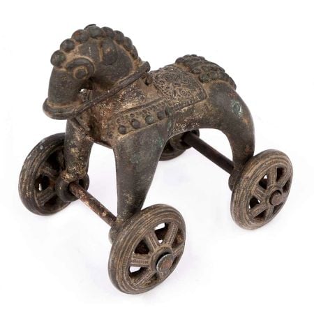 Brass Toy Horse on Wheels