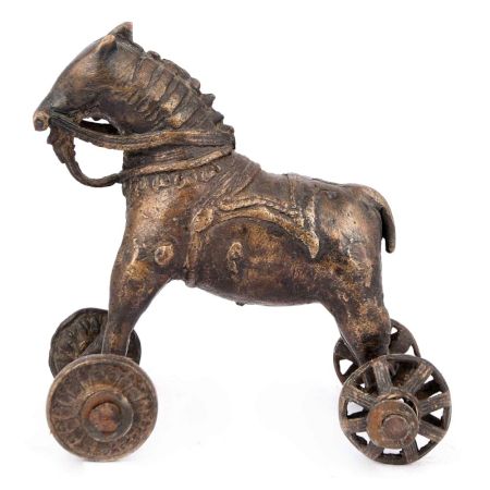 Rustic Brass Horse on Wheel