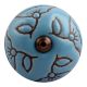 Turquoise Calla Lily Brown Etched Ceramic Cabinet Knob