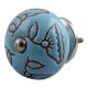 Turquoise Calla Lily Brown Etched Ceramic Cabinet Knob