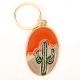 Brass Green Cactus In Spherical Shaped Orange Pale Pink Key Chain