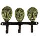 Three Bronze Small Tribal Masks with Wall Hooks Patina Finish