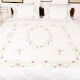 White Cotton Hand Embroidered Pink Petals leaves Duvet Cover+2Pillow Cover