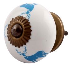 Turquoise Standing Rein Deer Pattern Ceramic Dresser Knob Online