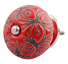 Red Etched Ceramic Floral Dresser Knob Online