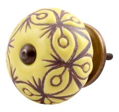 Yellow Etched Ceramic Floral Dresser Knob Online