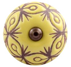 Yellow Etched Ceramic Floral Dresser Knob Online