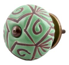 Pea Green Etched Ceramic Floral Cabinet Knob Online