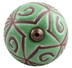 Pea Green Etched Ceramic Floral Cabinet Knob Online