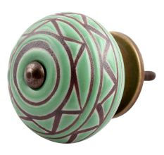Pea Green Pattern Etched Ceramic Dresser Knob