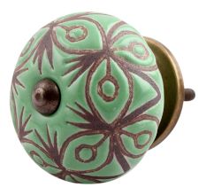 Pea Green Etched Ceramic Floral Dresser Knob Online