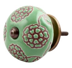 Pea Green Marigold Etched Ceramic Cabinet Knob