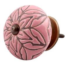 Pink Amarylis Floral Etched Ceramic Drawer Knob