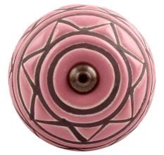 Pink Pattern Etched Ceramic Dresser Knob