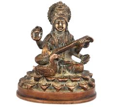 Goddess Saraswati with Veena - Brass Statue