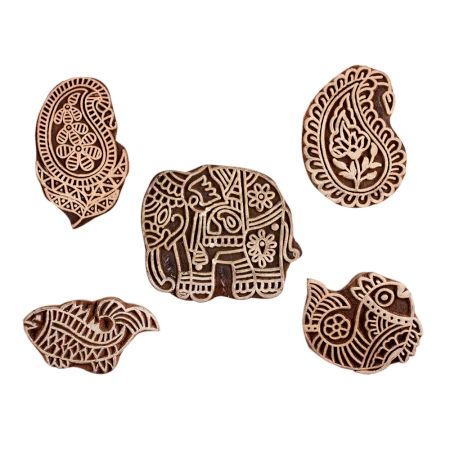 Set of 5 Piece New Mix Wooden Printing Block