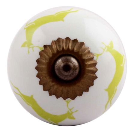 Lime Running Rein Deer Pattern Ceramic Cabinet Knob