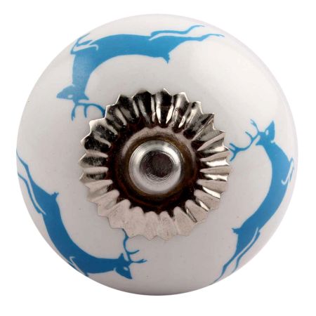 Turquoise Running Rein Deer Pattern Ceramic Dresser Knob Online