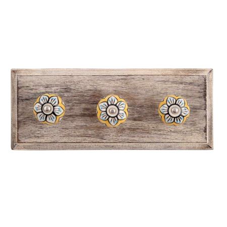 Mustard Flower Ceramic Wooden Hooks