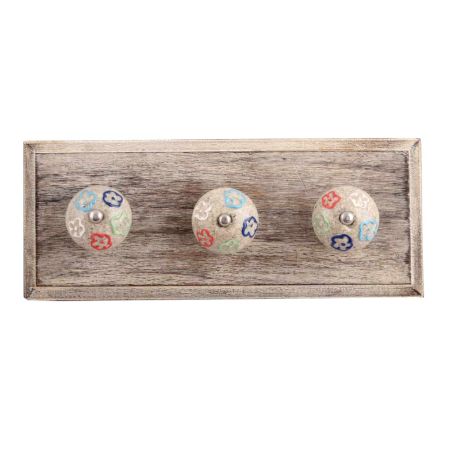 Multicolor Crackle Ceramic Wooden Hooks