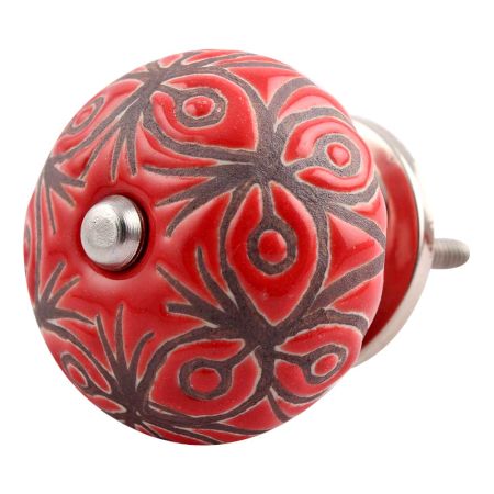 Red Etched Ceramic Floral Dresser Knob Online