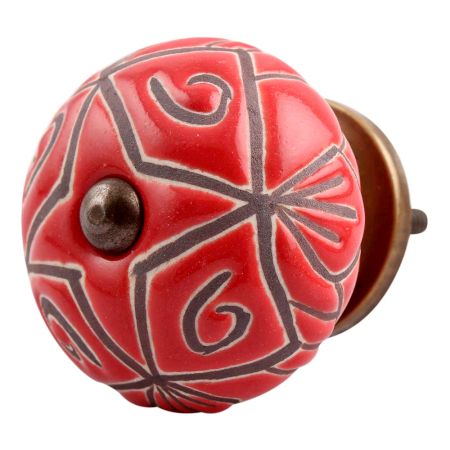 Red Etched Ceramic Floral Cabinet Knob Online