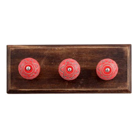 Brown Pattern Etched Ceramic Wooden Hooks