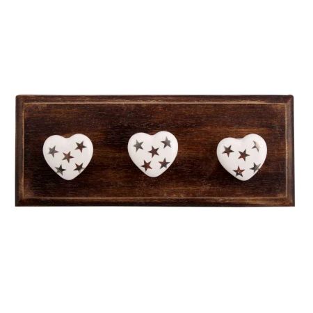 Silver Star Heart Ceramic Wooden Hooks
