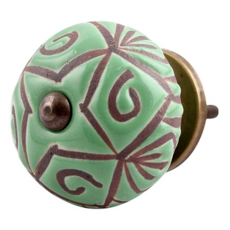 Pea Green Etched Ceramic Floral Cabinet Knob Online