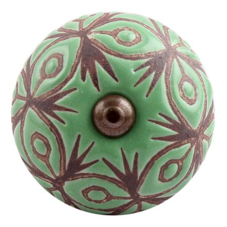 Pea Green Etched Ceramic Floral Dresser Knob Online