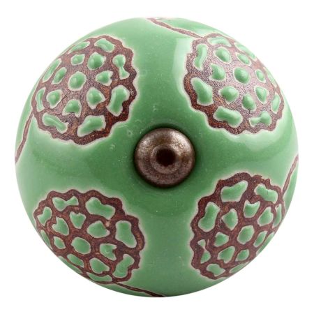 Pea Green Marigold Etched Ceramic Cabinet Knob