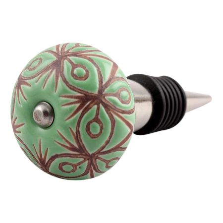 Pea Green Etched Ceramic Wine Stopper
