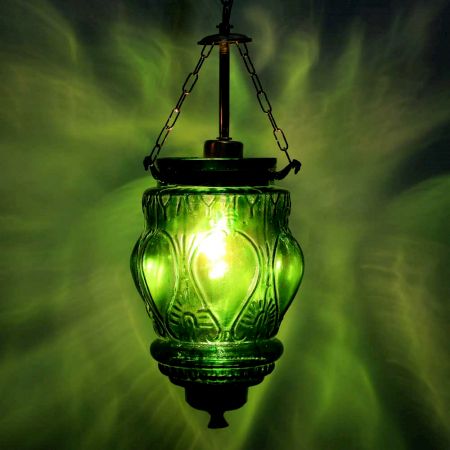 Green Hanging glass light fixture Small Lamp