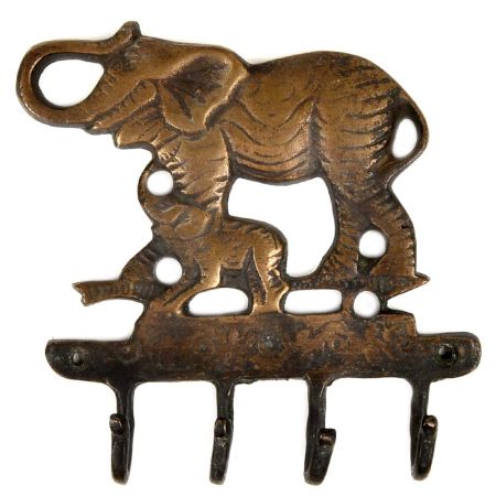 Brass Mother and Baby Elephant Four Hooks