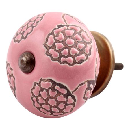Pink Marigold Etched Ceramic Cabinet Knob