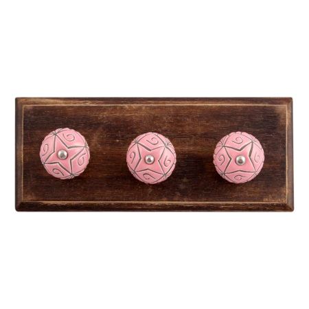 Pink Etched Ceramic Floral Wooden Hooks