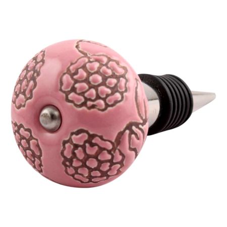 Pink Marigold Etched Ceramic Wine Stopper