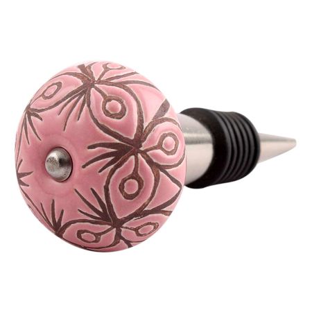 Pink Etched Ceramic Floral Wine Stopper