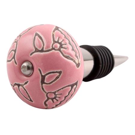 Pink Calla Lily Brown Etched Ceramic Wine Stopper