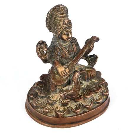Goddess Saraswati with Veena - Brass Statue