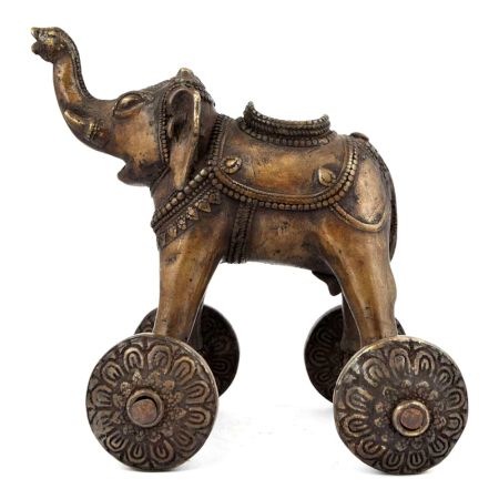 Brass Elephant on Wheel Temple Toy