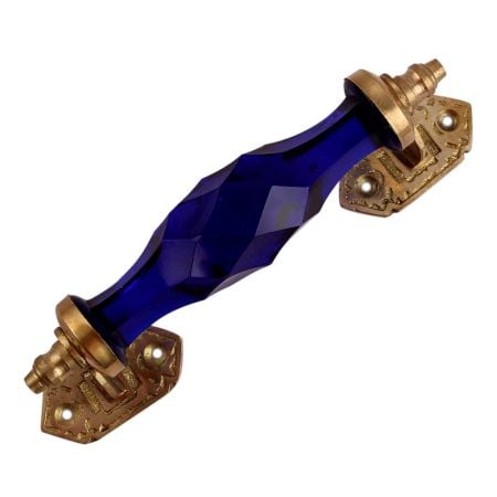 Navy Blue Cut Glass Golden Big Door Handle