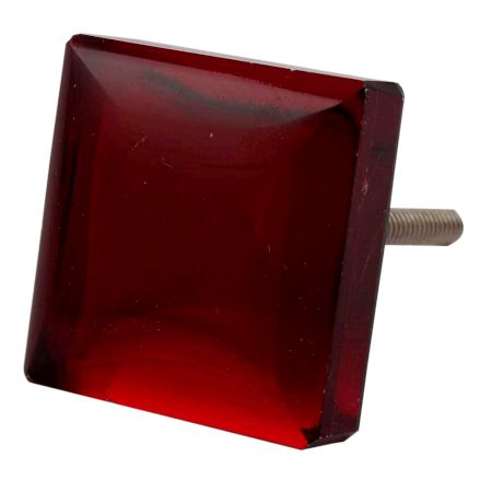 Red Square Flat Glass Cabinet Knob