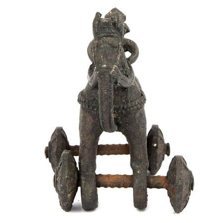 Brass Primitive Horse and Rider on Rolling Wheels